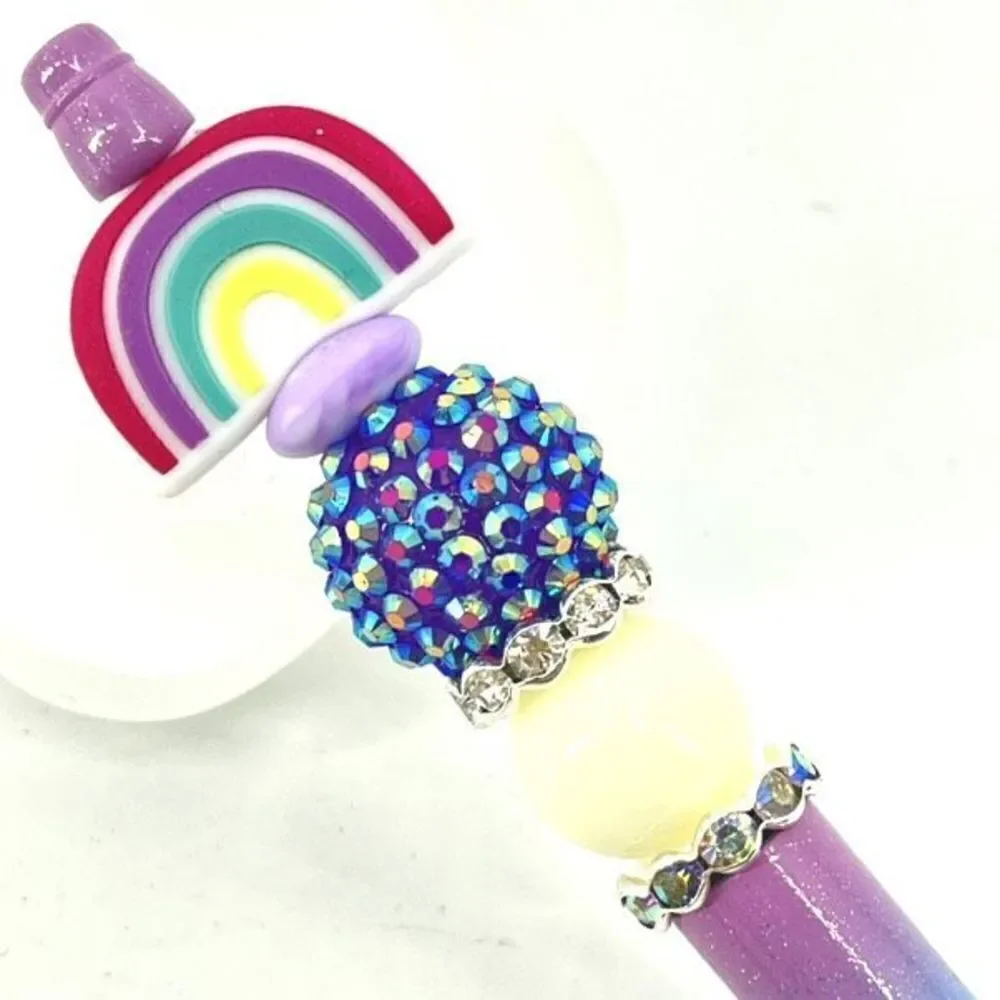 Rainbow pen handmade NEW bling rhinestone silver lavender blue green yellow